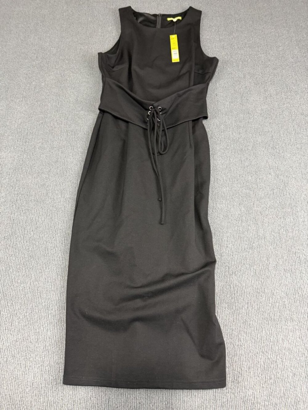 Gianni Bini Women's Black Sleeveless Lace-Up Belted Waist Midi Dress M NWT